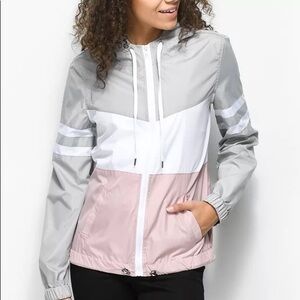 ZINE Zuri Mauve, Grey & White Color Blocked Windbreaker Jacket Size Large